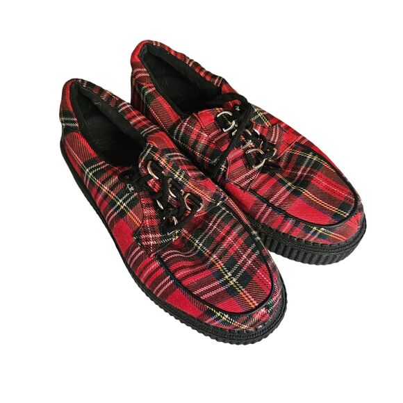 TUK RED TARTAN ANARCHIC CREEPER‎ Plaid Gothic Punk Vegan Size 7W 5M - Picture 6 of 6